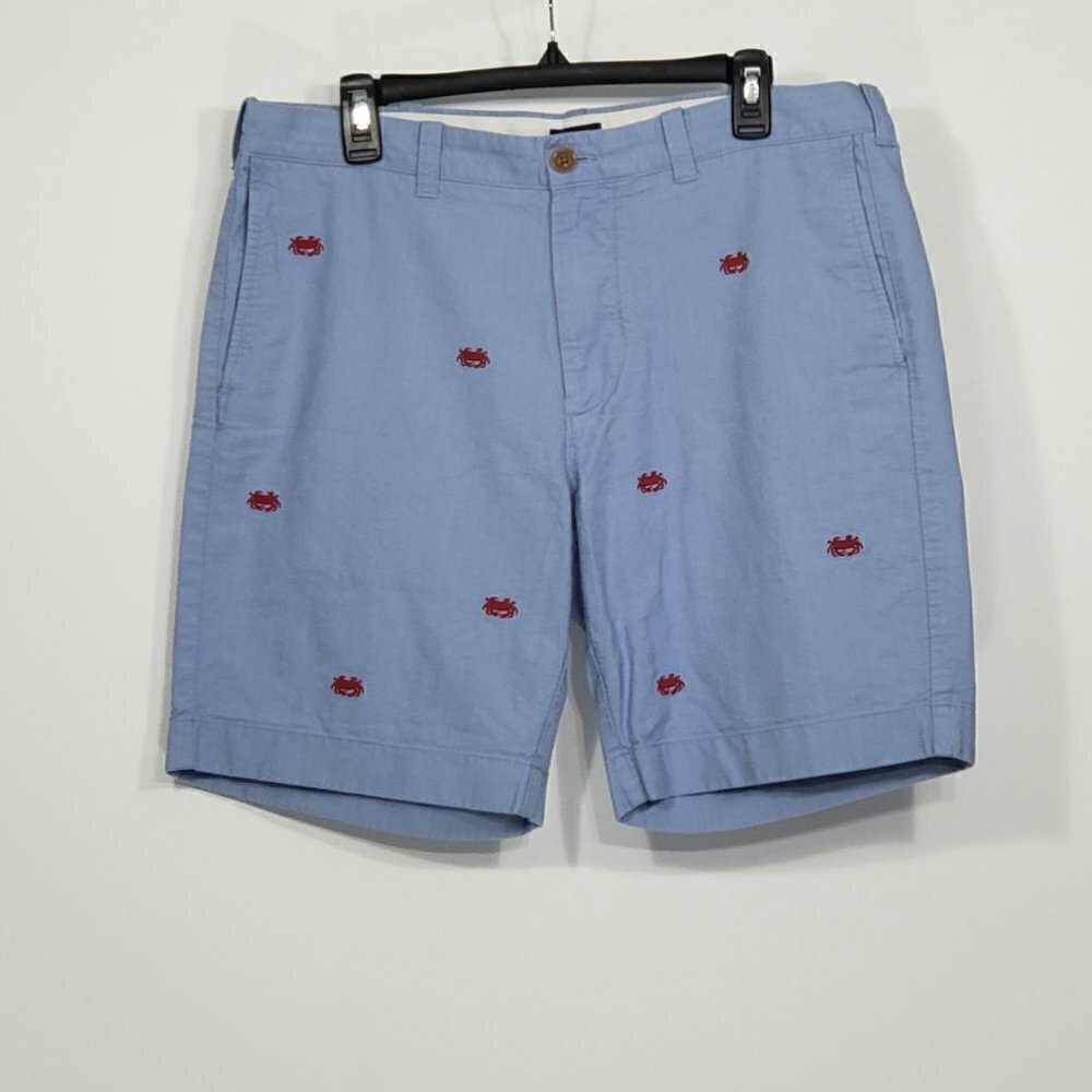J Crew Sunwashed Oxford Chinos Blue with Red Crabs Men's Size 34